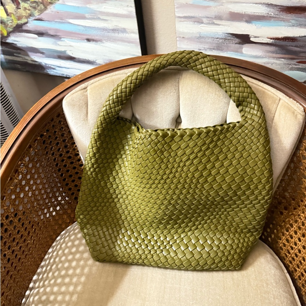Elegant Olive Green Woven Tote Bag